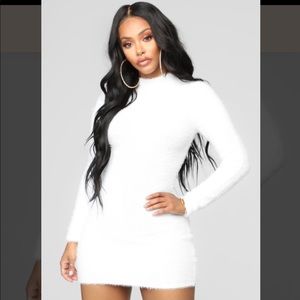 Fashion Nova white soft fuzzy mini dress